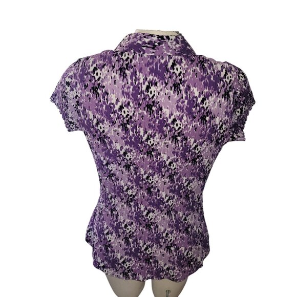 APT. 9 Womens Purple Patterned Short-Sleeve Collared Blouse With Asymmetrical He - Picture 5 of 5